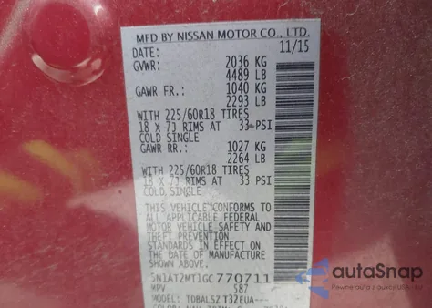 2016 Nissan Rogue Sl из США, поврежденный, VIN 5N1AT2MT1GC770711